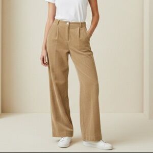 CRAS Bukser Anniecras Tan Pleated Corduroy Wide Leg Pants Size 36